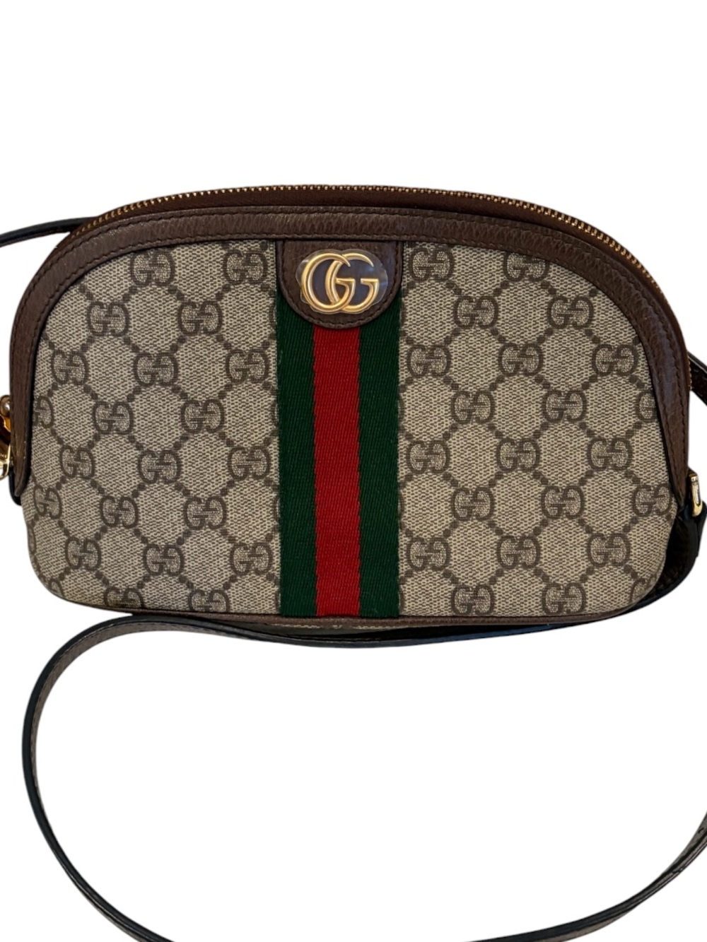 NWOT Gucci Ophidia Small GG Supreme Canvas Crossbody Bag Brown Leather GHW